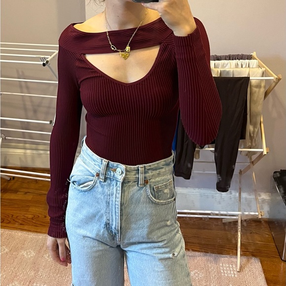 Free People Intimately burgundy long sleeve off the shoulder top - Picture 5 of 5